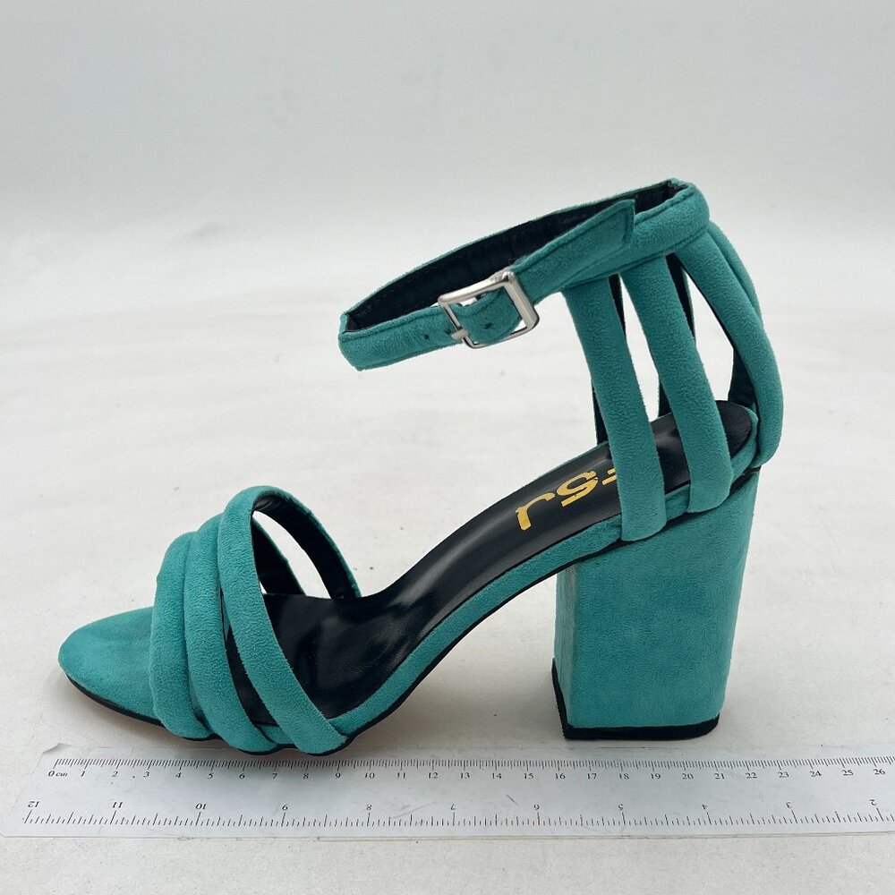 FSJ Women's Block High Heels Round Toe Heeled Sandals Ankle Strap Shoes